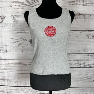 Vtg Y2K Coca Cola Tank Top Size Medium Gray Ribbed Embroidered Logo